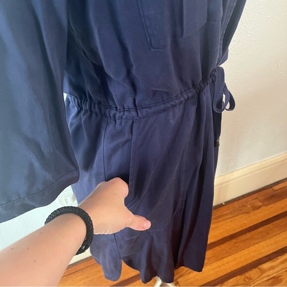 NEW French Connection Navy Blue Kruger Tencel Tie Waist Button Front Dress Sz 4 - Picture 10 of 11